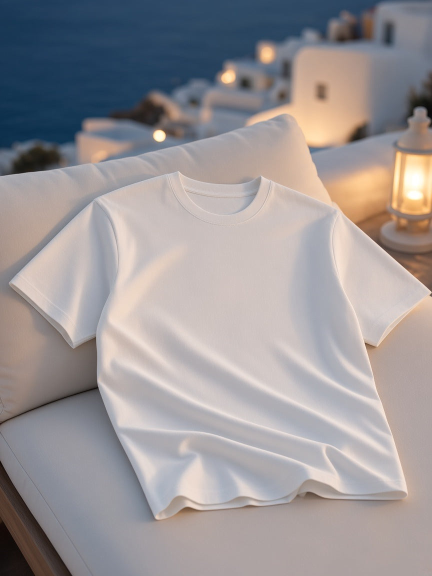 Marcel Afters Regular Fit Coolmax T-Shirt in White, laid flat, white outdoor furniture