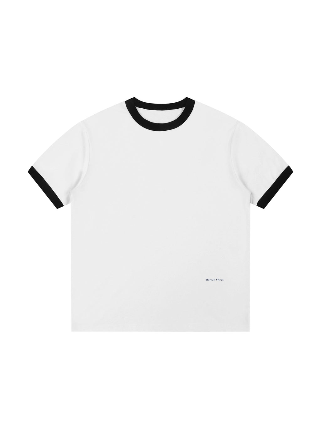 Marcel Afters Ringer T-Shirt in White, laid flat