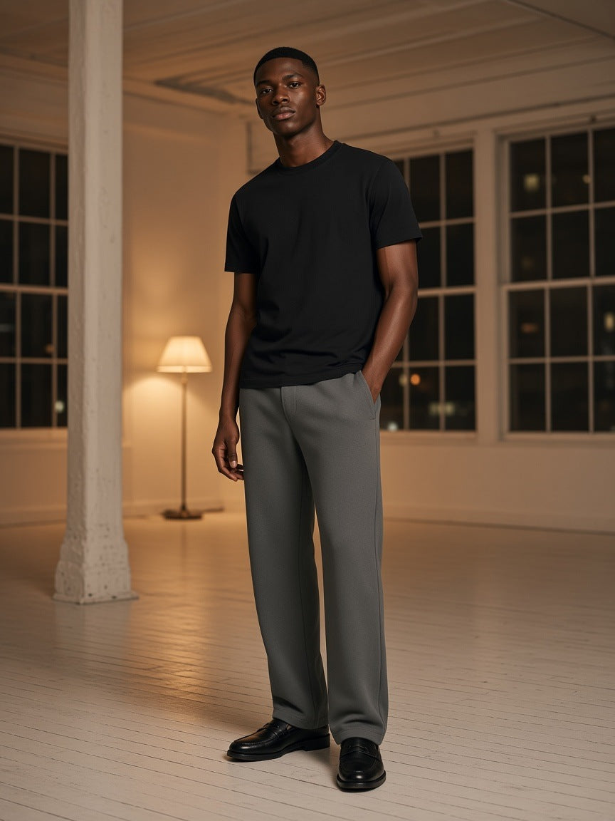 Marcel Afters Seamless Cotton T-Shirt in Black, worn by a man, empty