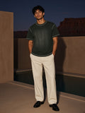 Marcel Afters Sunfade Waffle Boxy T-Shirt in Green, worn by a man, desert