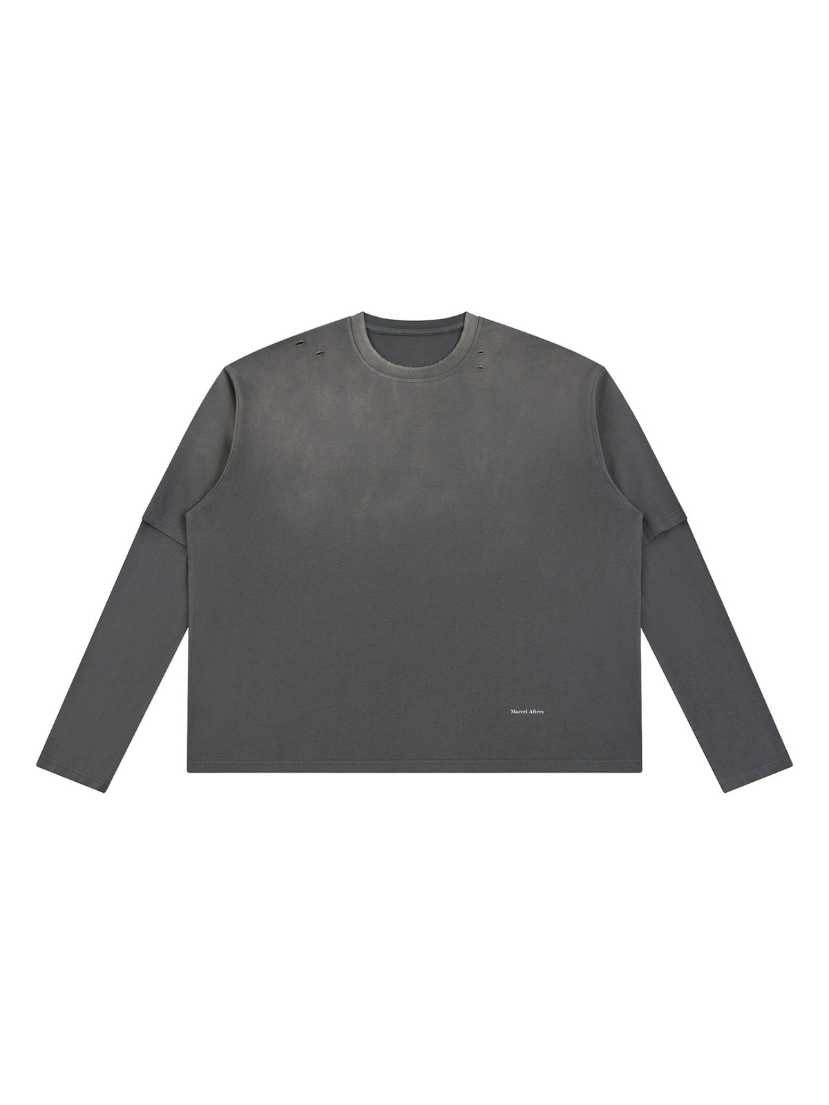 Marcel Afters Vintage Wash Layered T-Shirt in Dark Gray, laid flat