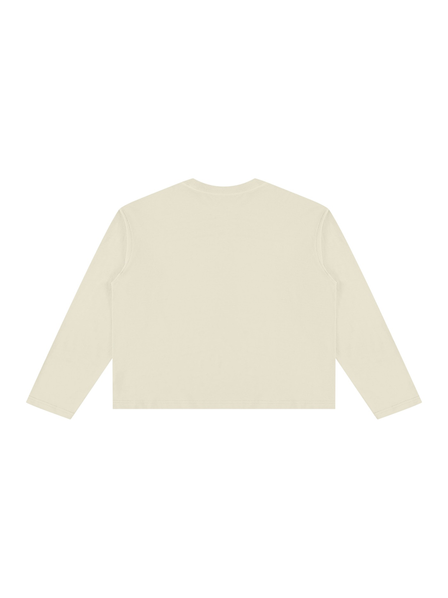 Marcel Afters Vintage Wash Long Sleeve Boxy T-Shirt in Apricot, laid flat