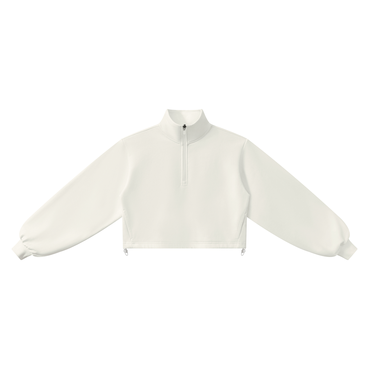 Women’s Mock-Neck Quarter-Zip Sweatshirt in White, front view on a limestone floor