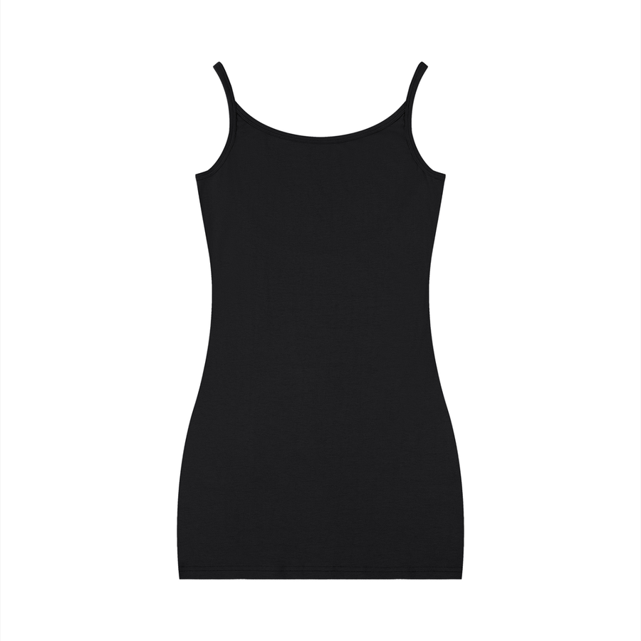 Women's Solid Tight Sleeveless Dress in Black, front view, clean with no branding.