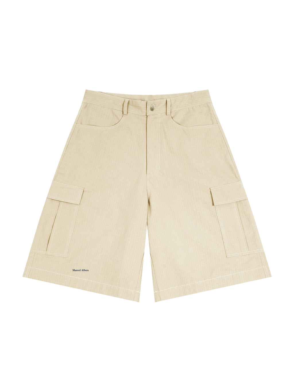 Marcel Afters Woven Cargo Shorts in Apricot, laid flat