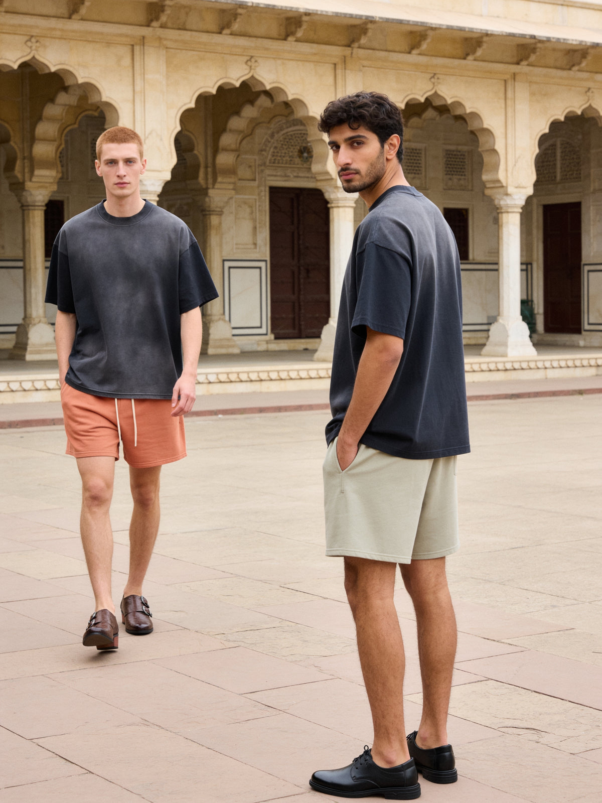 The Card Room Monk worn on model in a limestone academy, Mumbai