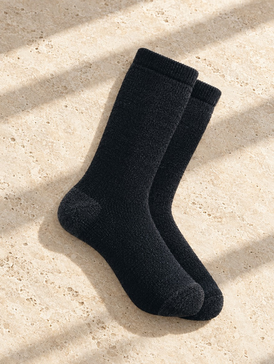 Alpaca-Blend Boot Socks in Black — flat lay