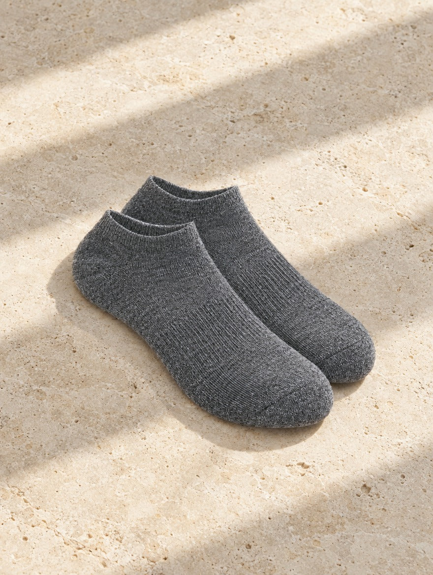 Everyday Alpaca No-Show Socks in Gray — flat lay