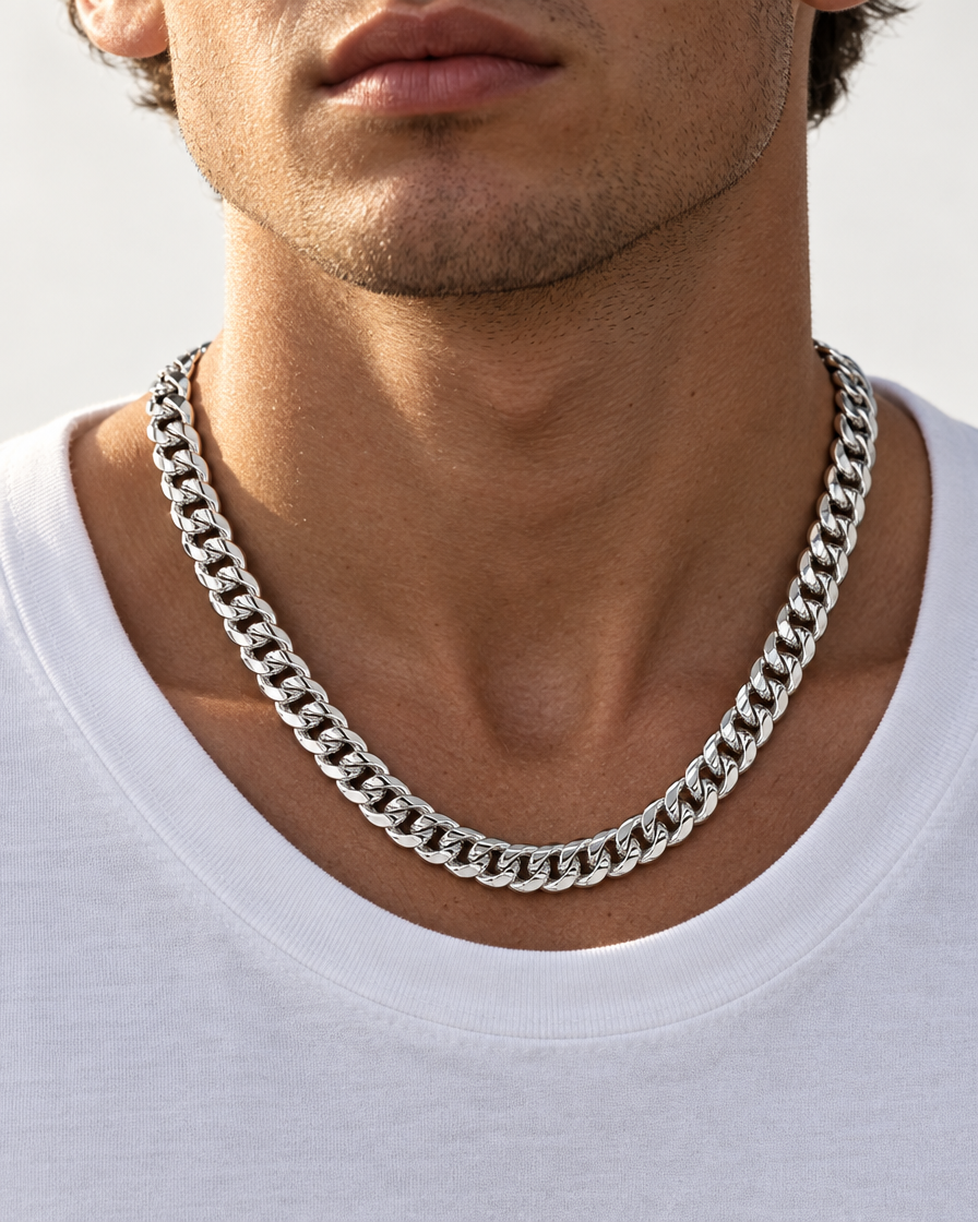 Cuban Link Chain Necklace — on neck