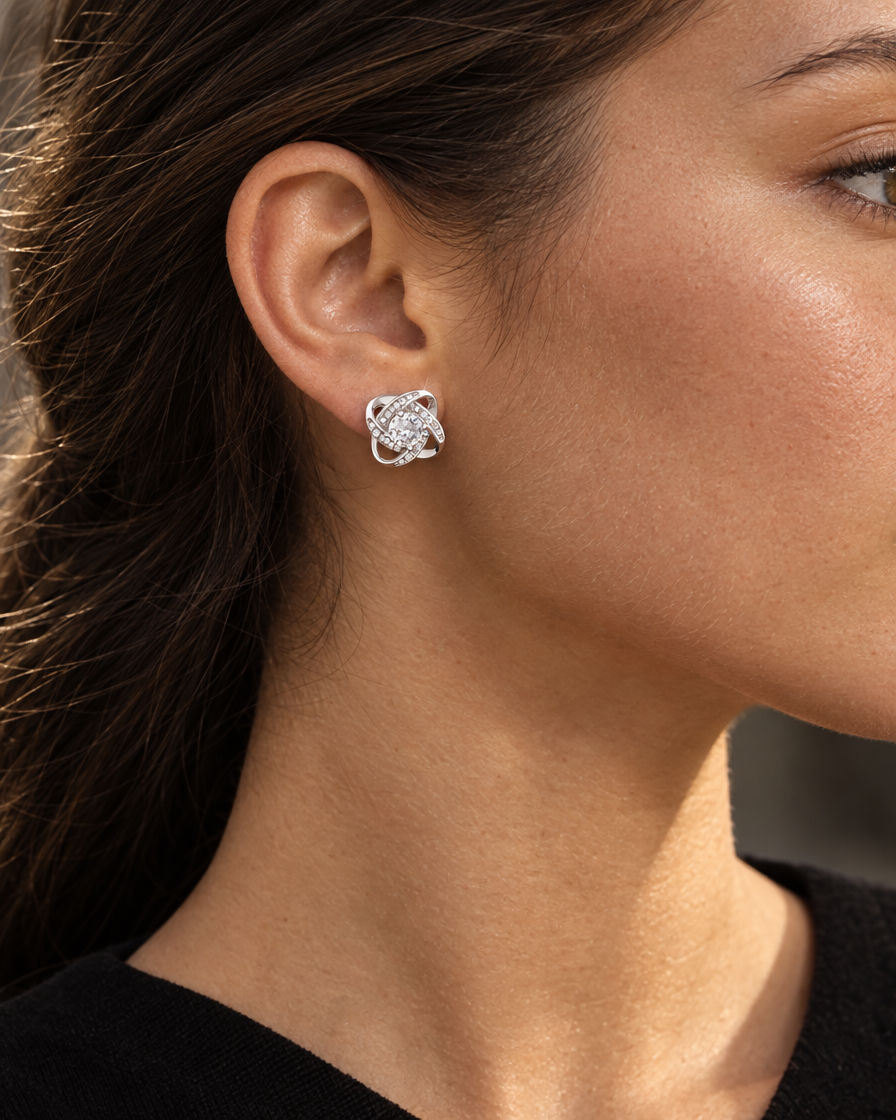 Love Knot Stud Earrings — on ear