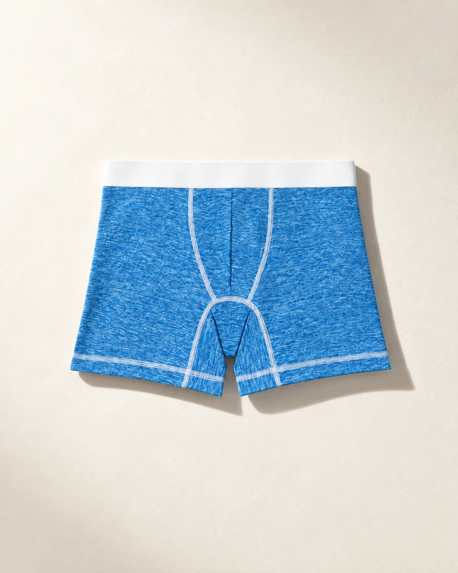 True Notions Boxer Brief - Azure / White, laid flat on limestone