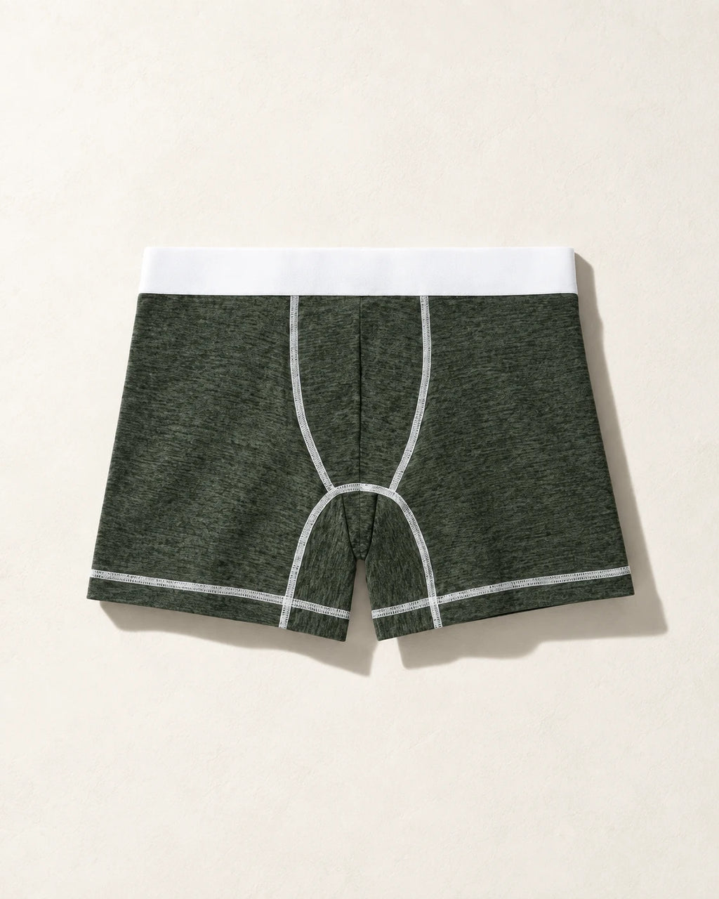 True Notions Boxer Brief - Olive / White, laid flat on limestone
