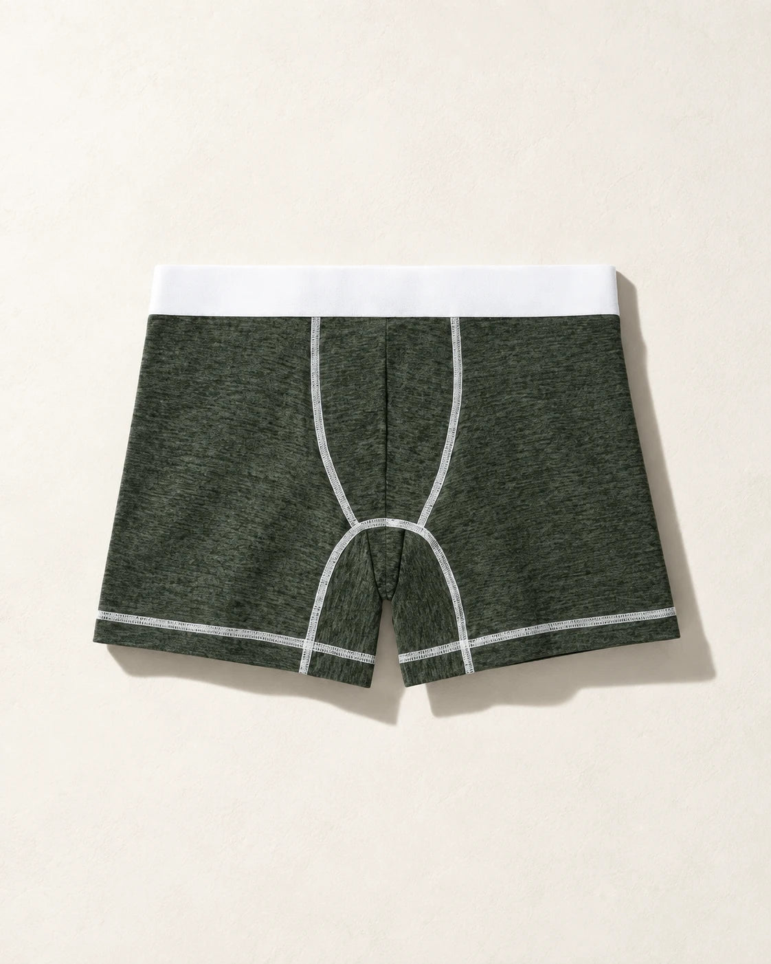 True Notions Boxer Brief - Olive / White, laid flat on limestone
