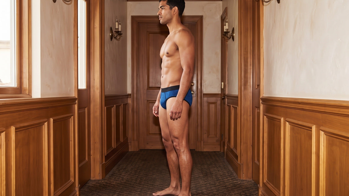 True Notions Brief - Sapphire / Black, worn by the model (sq view)
