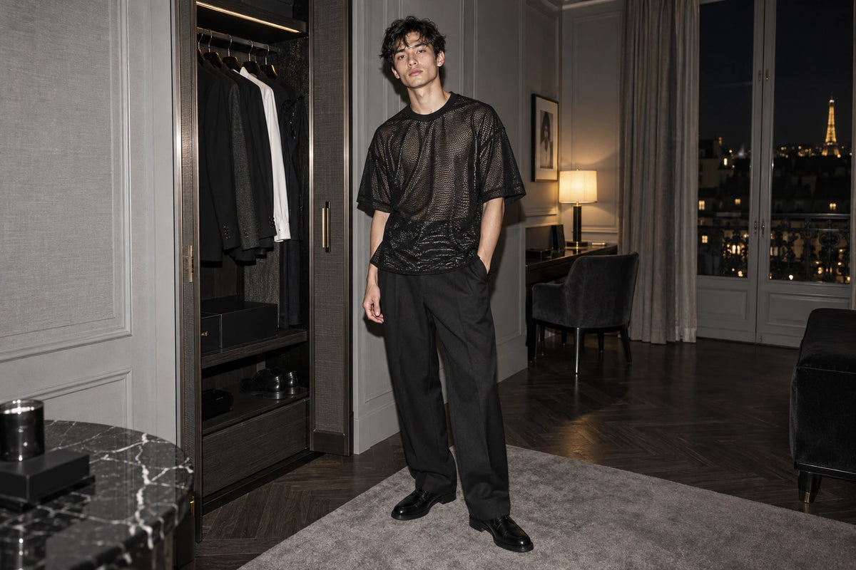 True Notions Flex Mesh Oversized Tee - Black, Marcel x True Notions after-hours editorial