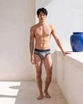 True Notions Tartan Brief - Grey, worn by the model, full length