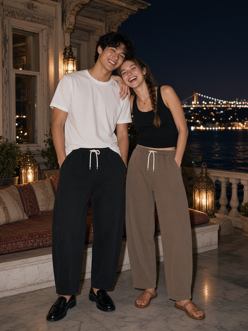 Marcel Afters Mineral Wash Barrel Leg Pants — Black — model