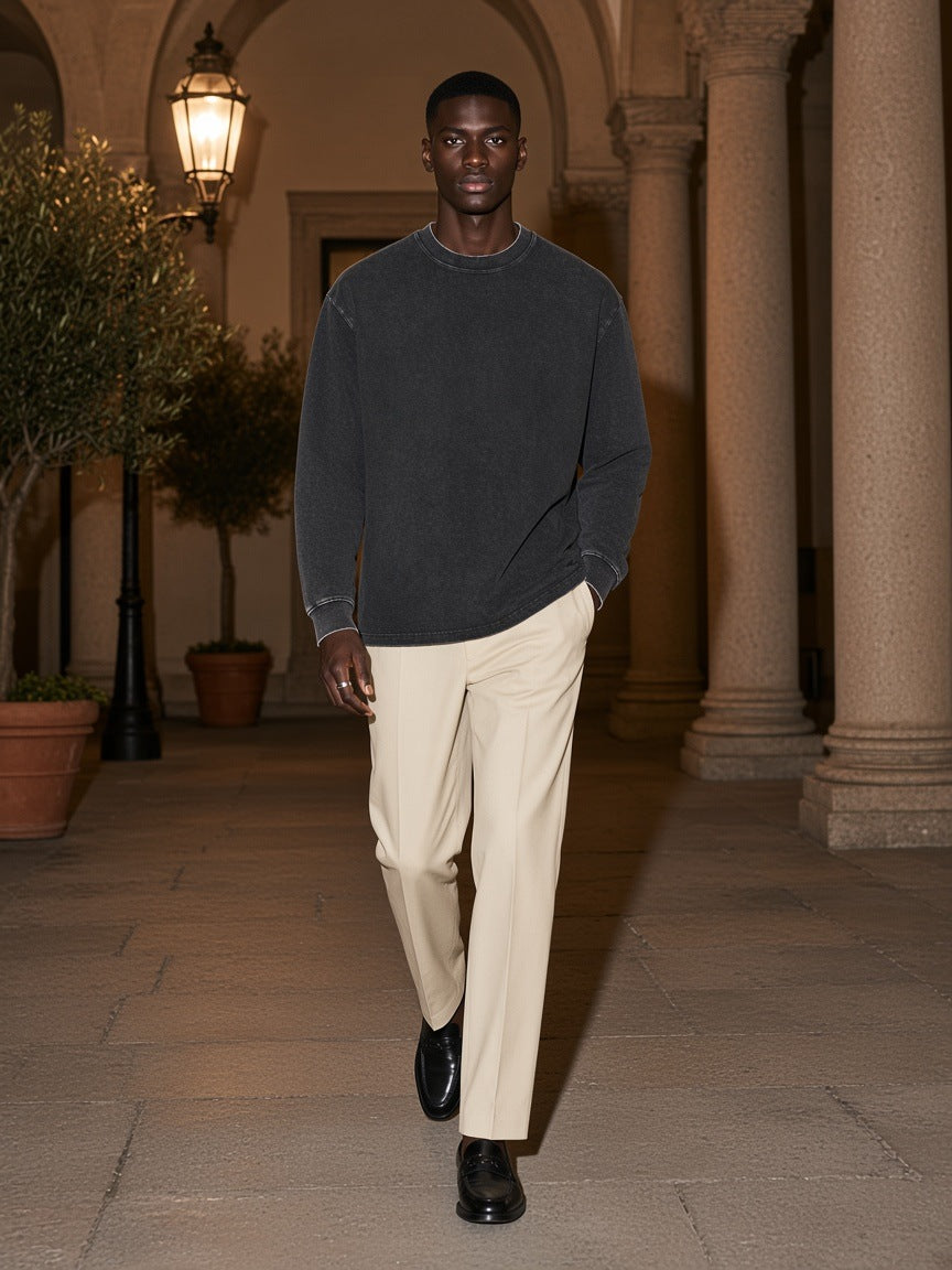 Mineral Wash Waffle Oversized T-Shirt in Black, à deux, worn by him