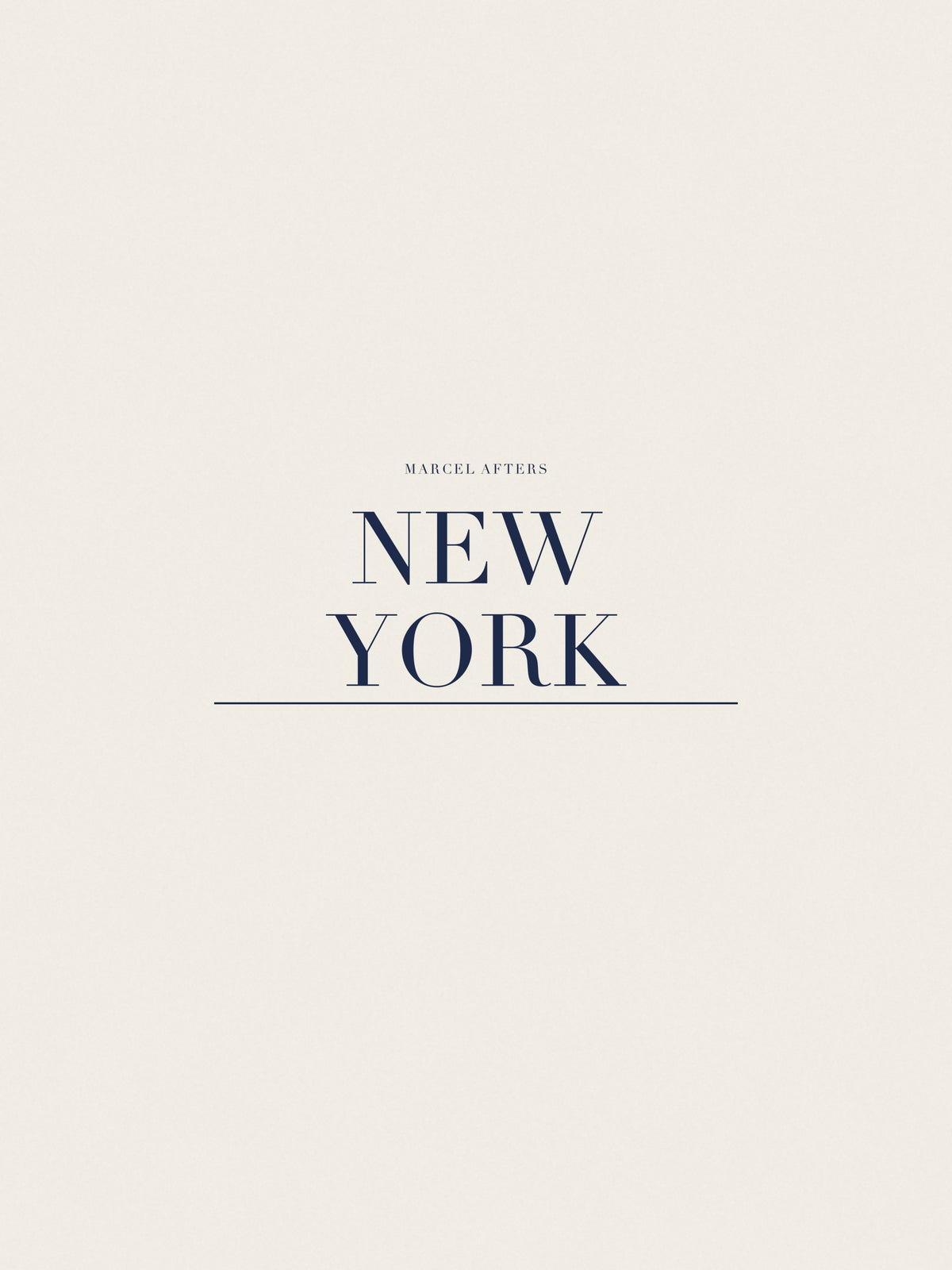 New York artwork card: the city name set in navy Didot capitals over a fine rule
