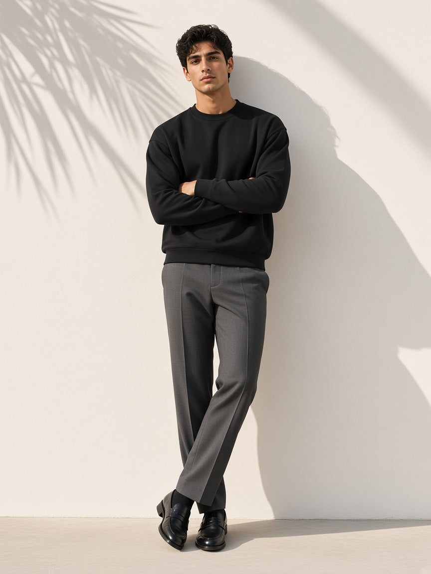 Oversized Drop Shoulder Crewneck Sweatshirt in Black, à deux, worn by him
