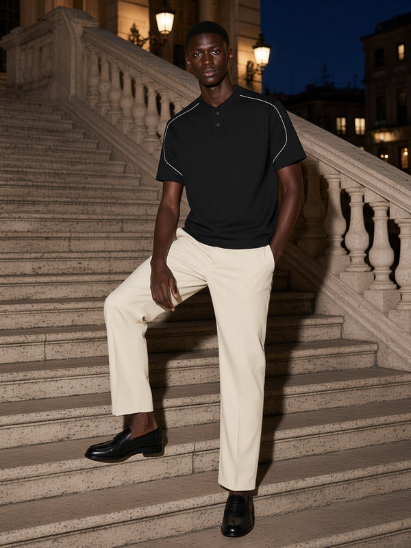 Marcel Afters Oversized Piping Henley T-Shirt — Dark