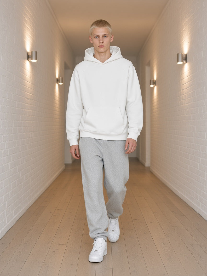 Oversized Raglan Pullover Hoodie in White, à deux, worn by him