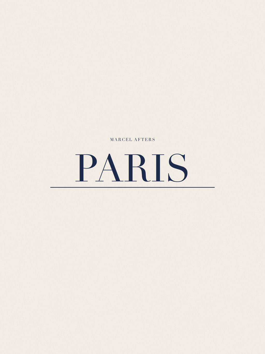 Paris artwork card: the city name set in navy Didot capitals over a fine rule