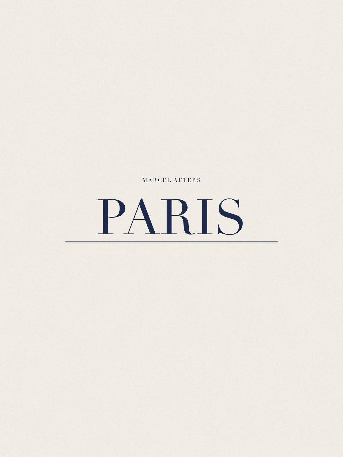 Paris artwork card: the city name set in navy Didot capitals over a fine rule