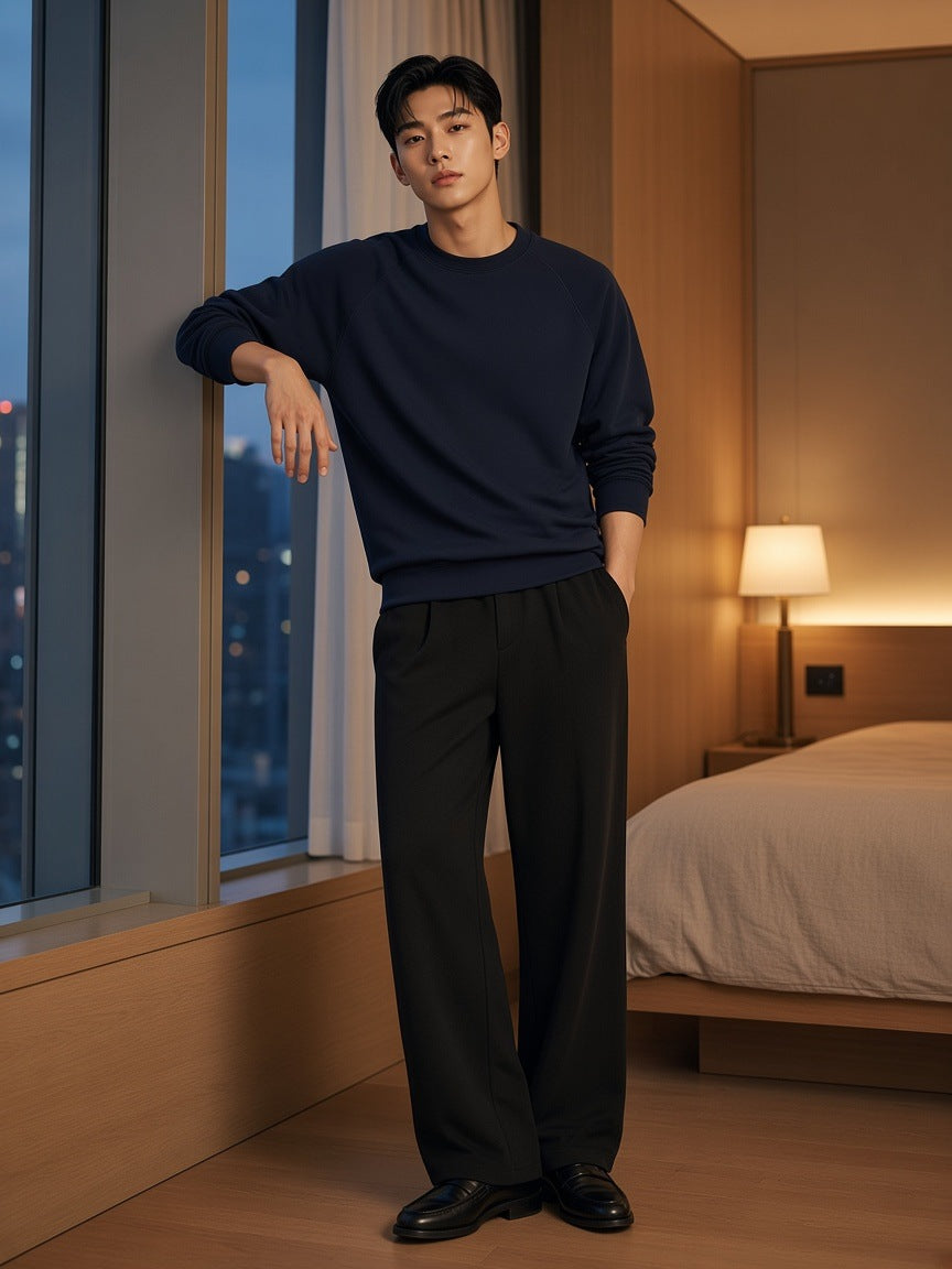 Regular Fit Crewneck Sweatshirt in Navy Blue, à deux, worn by him