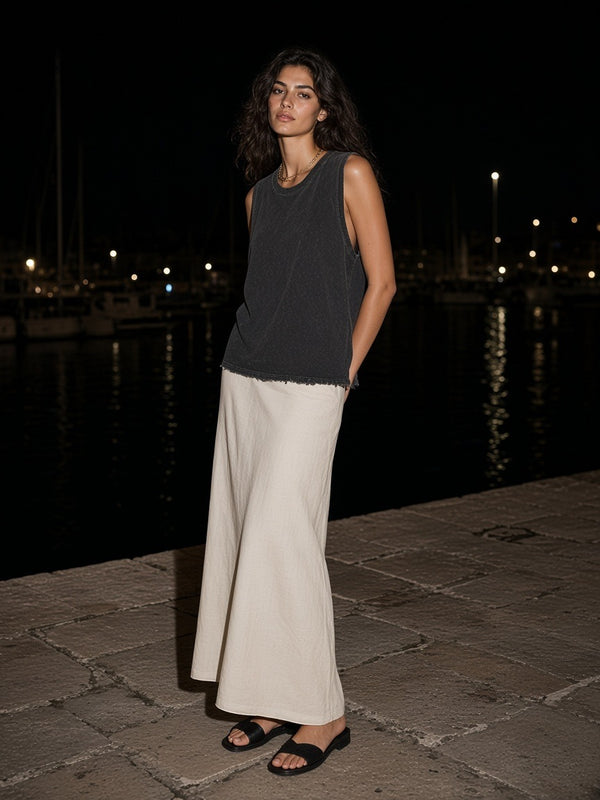 Marcel Afters Snow Washed Frayed Hem Tank Top — Dark