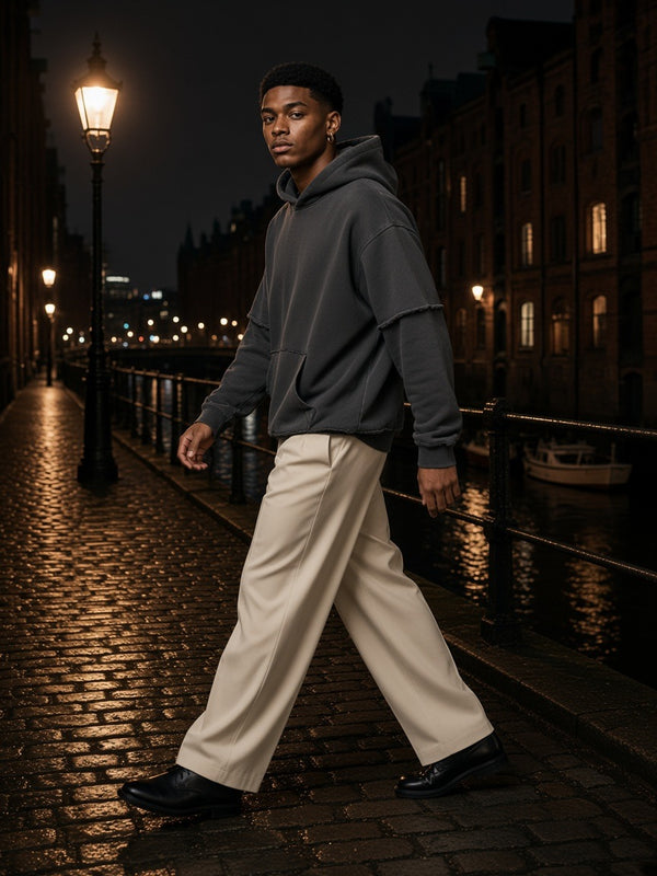 Marcel Afters Snow Washed Raw Edge Double Layered Hoodie — Dark