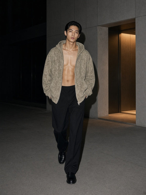 Marcel Afters Snow Washed Tape Raw Edge Zip Hoodie