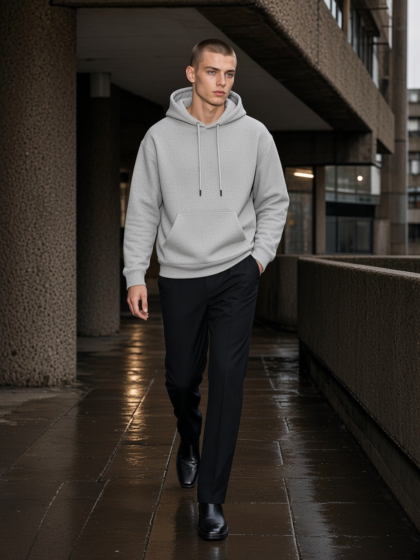 Streetwear Fleece Hoodie in Flower Gray, à deux, worn by him