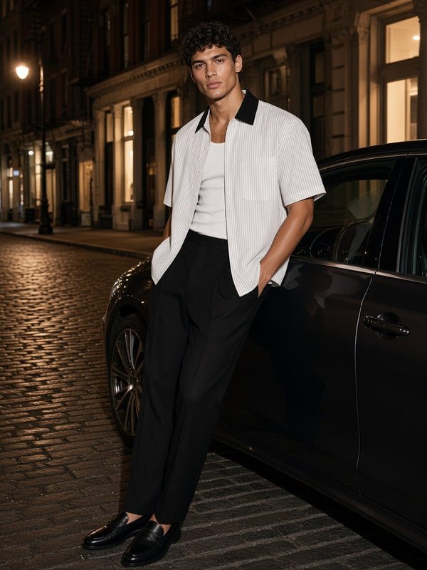 Marcel Afters Striped Boxy Contrast Collar Shirt