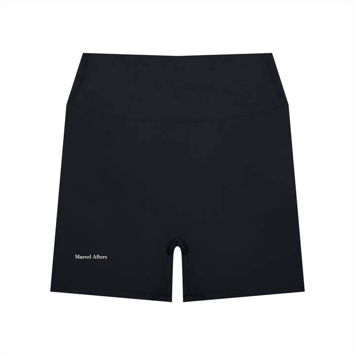 Women's High Waisted Yoga Biker Shorts in Black, front view. (supplier original)