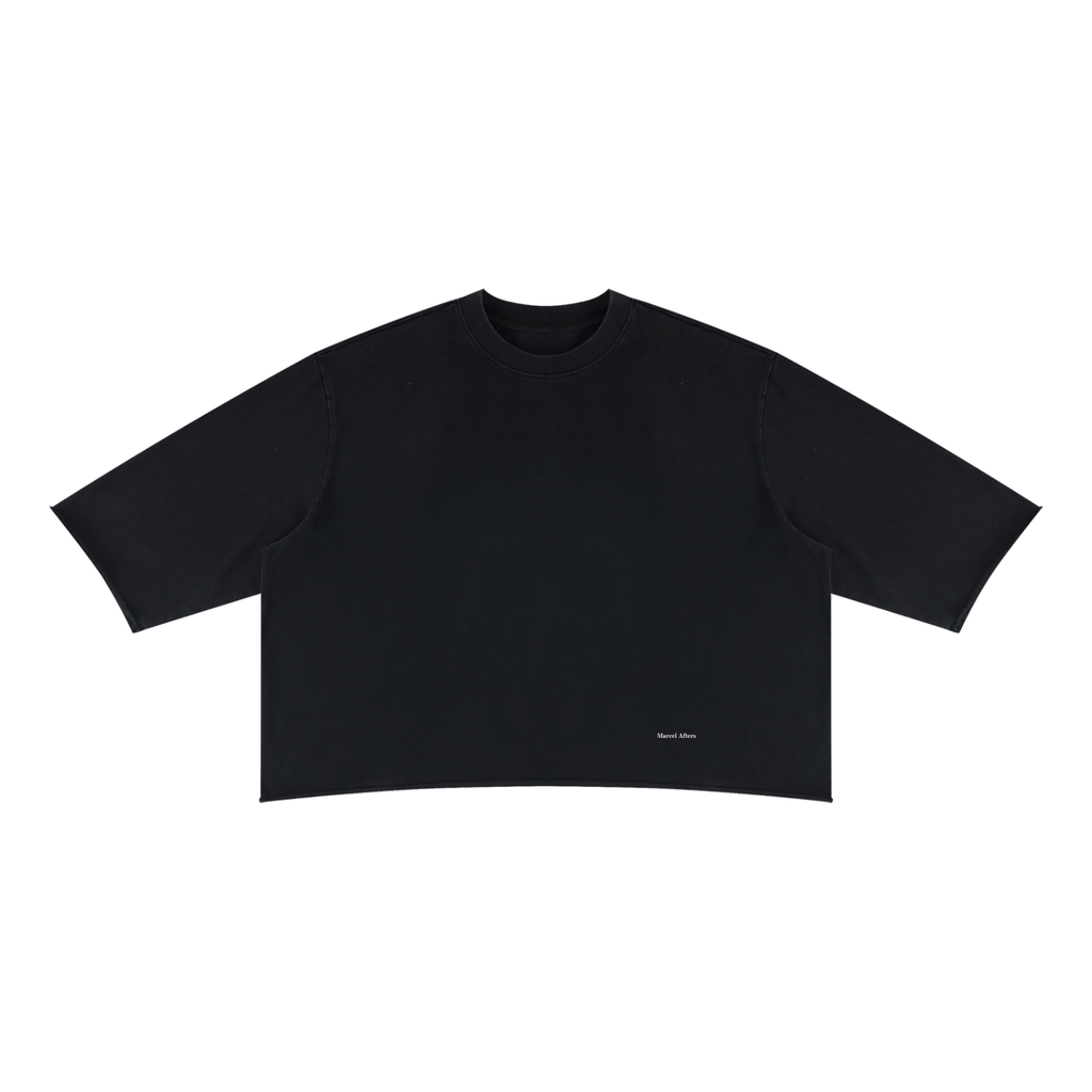 Unisex mineral wash raw hem boxy t-shirt in Black, front view on white (supplier original)