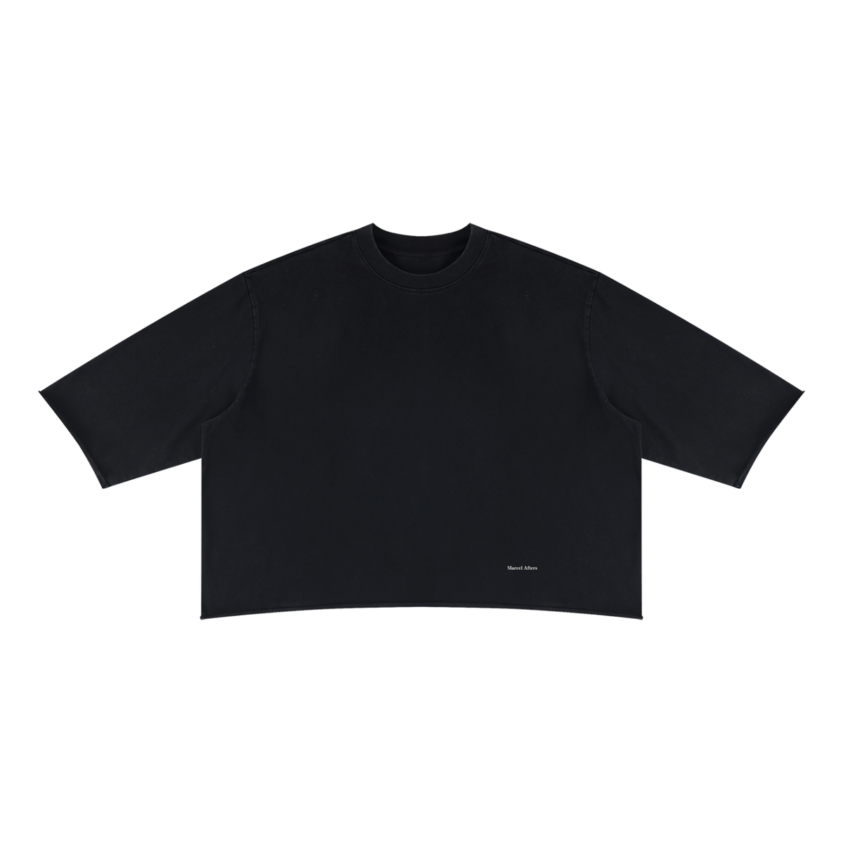 Unisex mineral wash raw hem boxy t-shirt in Black, front view on white (supplier original)