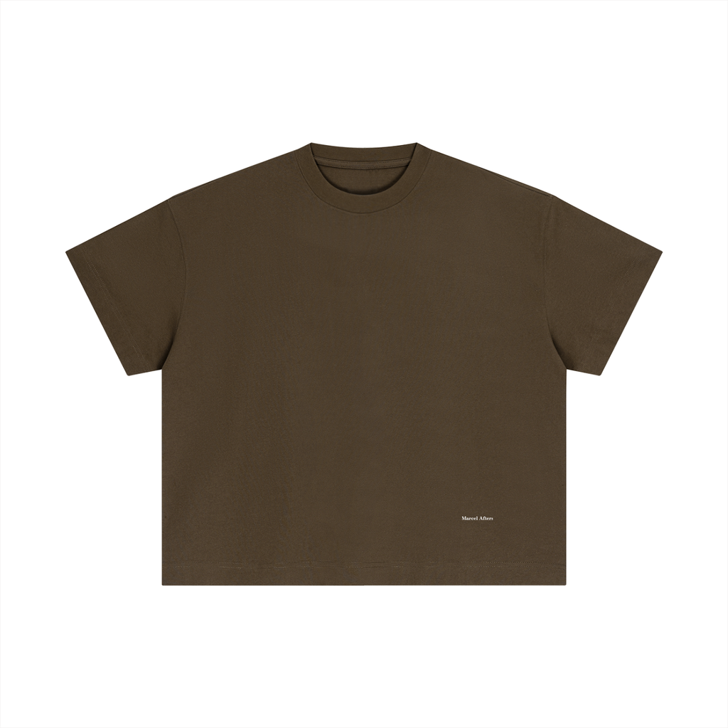 Unisex cotton boxy t-shirt in Coffee, front view on white (supplier original)