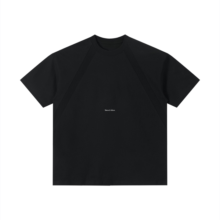Unisex tonal paneled performance t-shirt in Black, front view on white (supplier original)