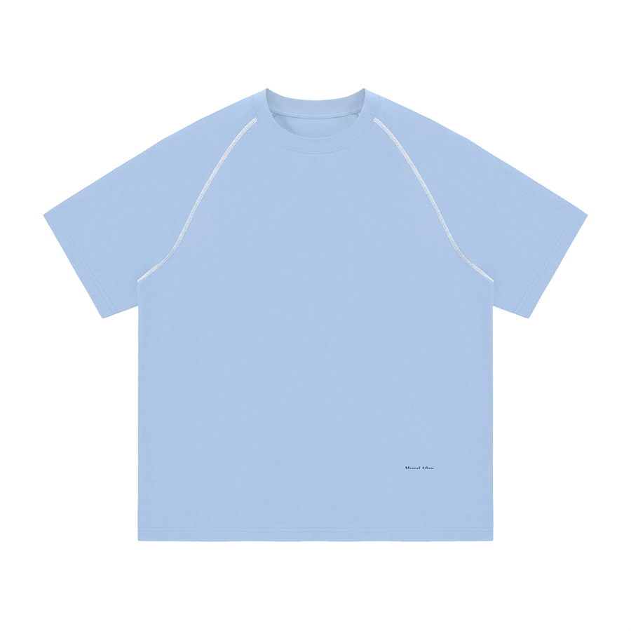 Unisex contrast stitch raglan t-shirt in Sky Blue, front view on white (supplier original)