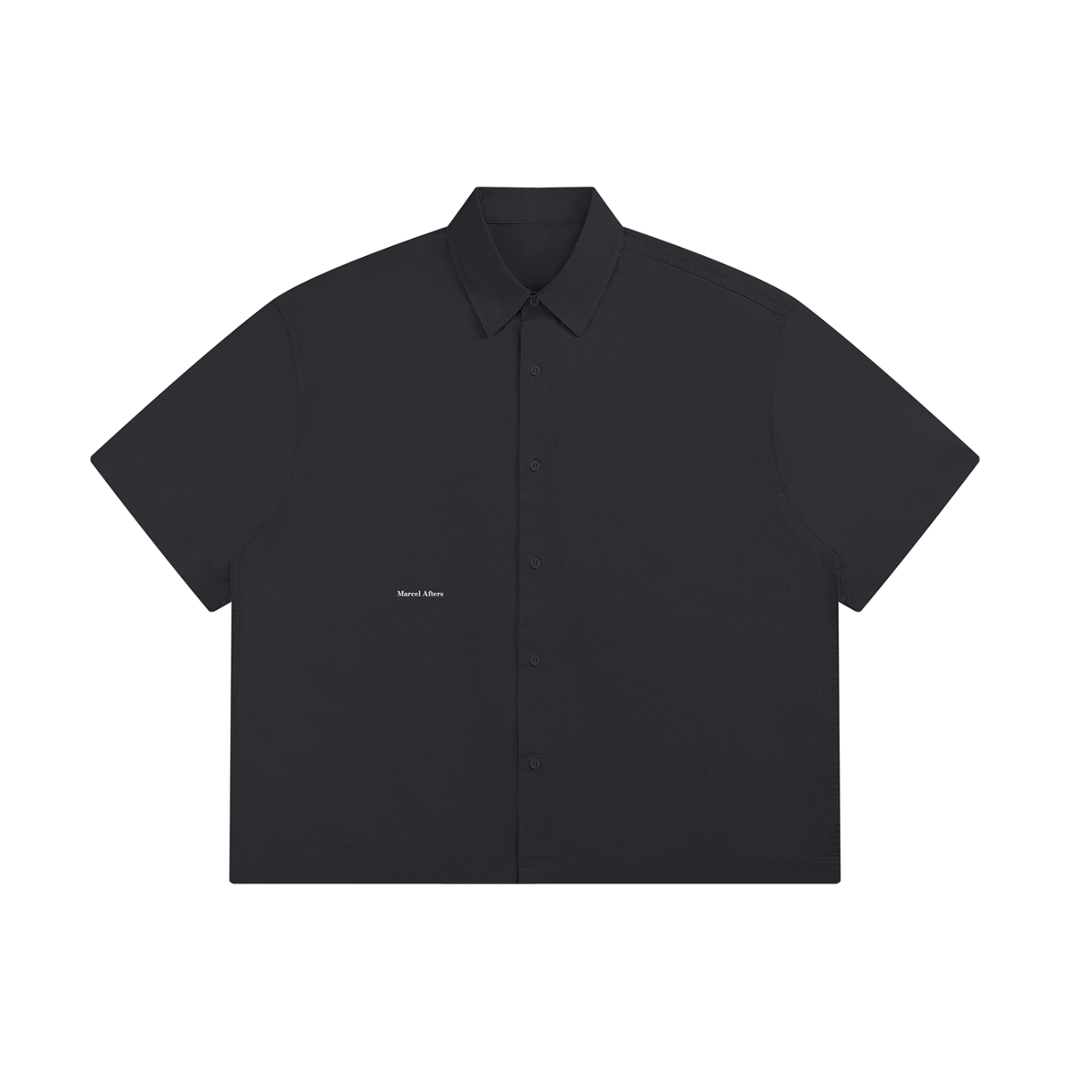 Boxy Short Sleeve Shirt in Black, front view (supplier original)