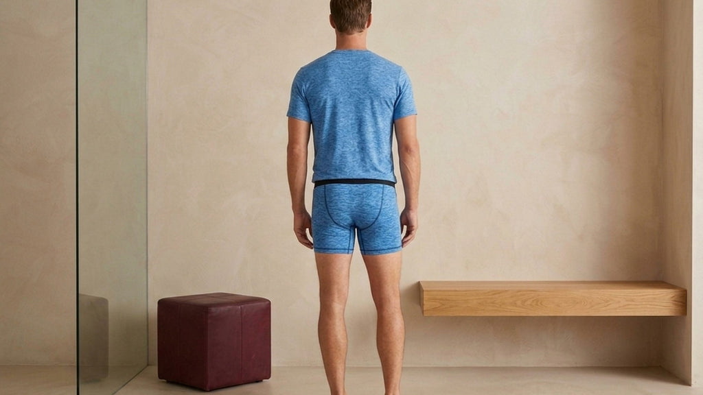 True Notions Azure Tee & Boxer Brief Signature Set — worn, Azure