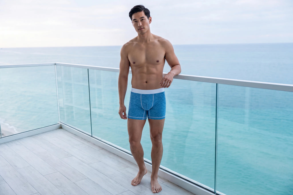 True Notions Boxer Brief — Azure / White — worn, Azure / White