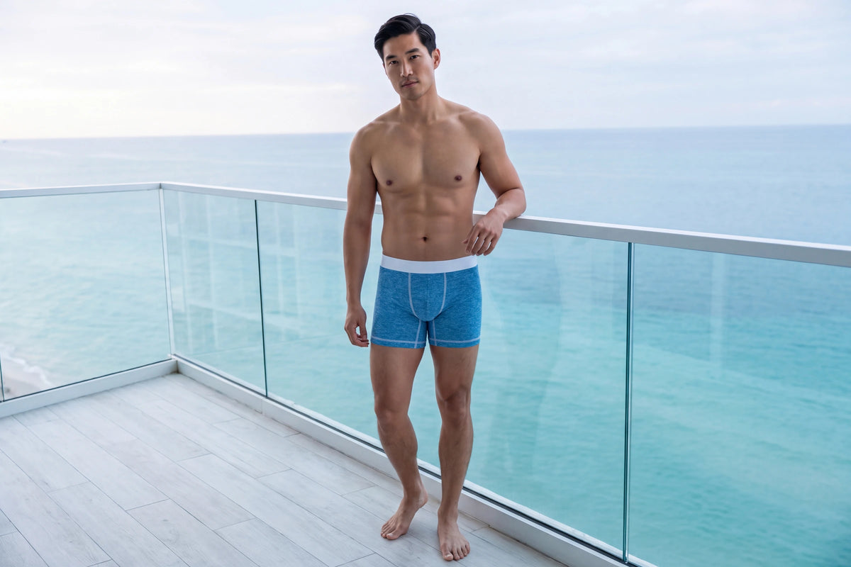 True Notions Boxer Brief — Azure / White — worn, Azure / White