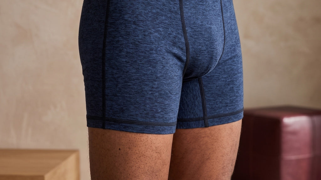 True Notions Boxer Brief — Navy / Black — worn, Navy / Black