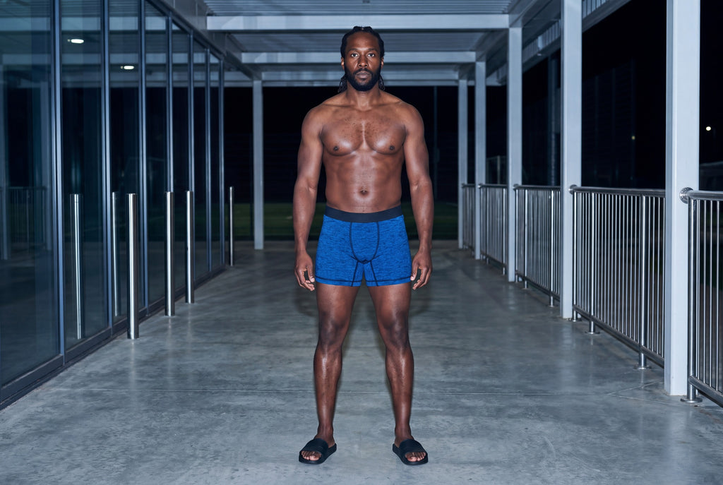 True Notions Boxer Brief — Sapphire / Black — worn, Sapphire / Black
