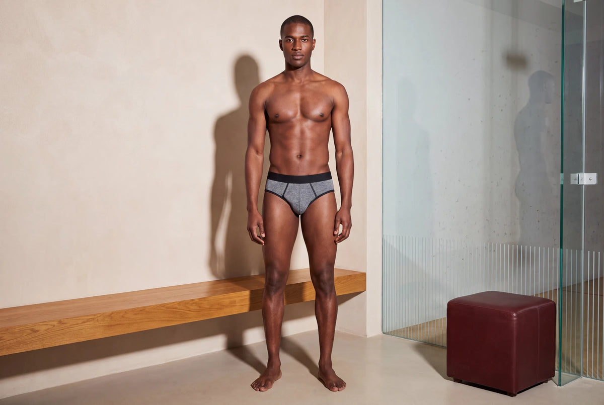 True Notions Brief — Granite / Black — worn, Granite / Black