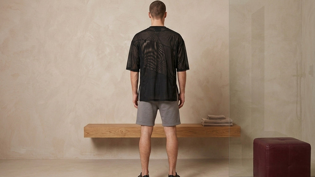 True Notions Flex Mesh Oversized Tee — Black — worn, Black