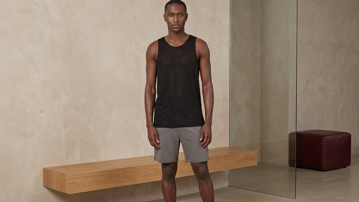 True Notions Flex Sylk Tank Top — Black — worn, Black