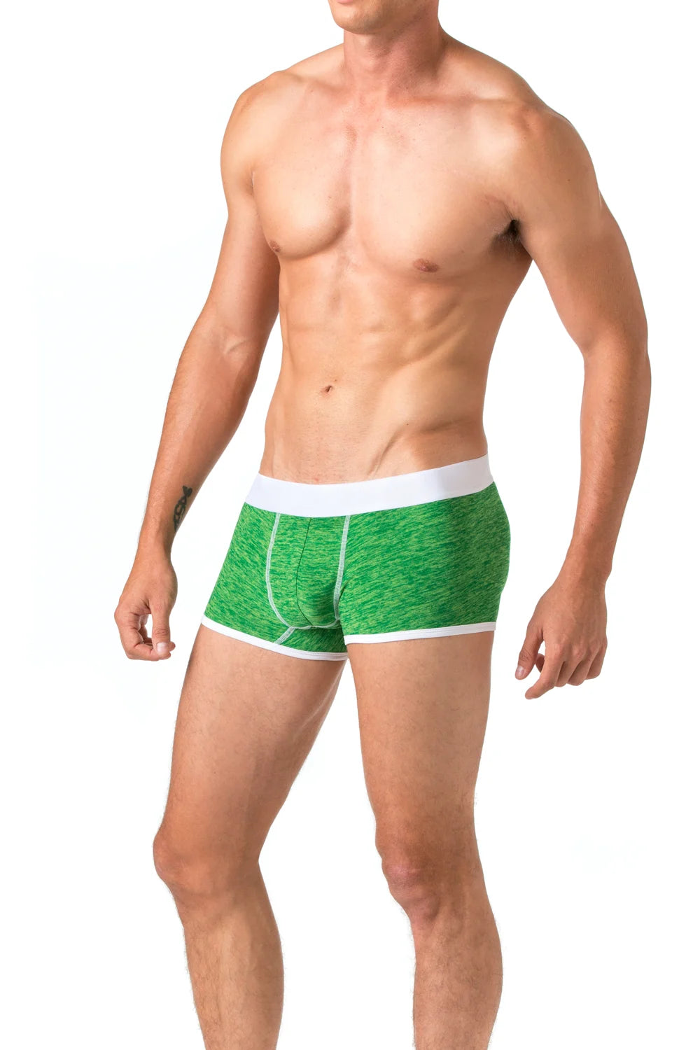 True Notions Trunks 3-Pack — Green / White — worn, Green / White